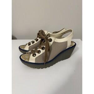 Fly London Womens YEKI Lace Up Wedge Sandal Open Toe Size 39 US 8 8.5 Comfort